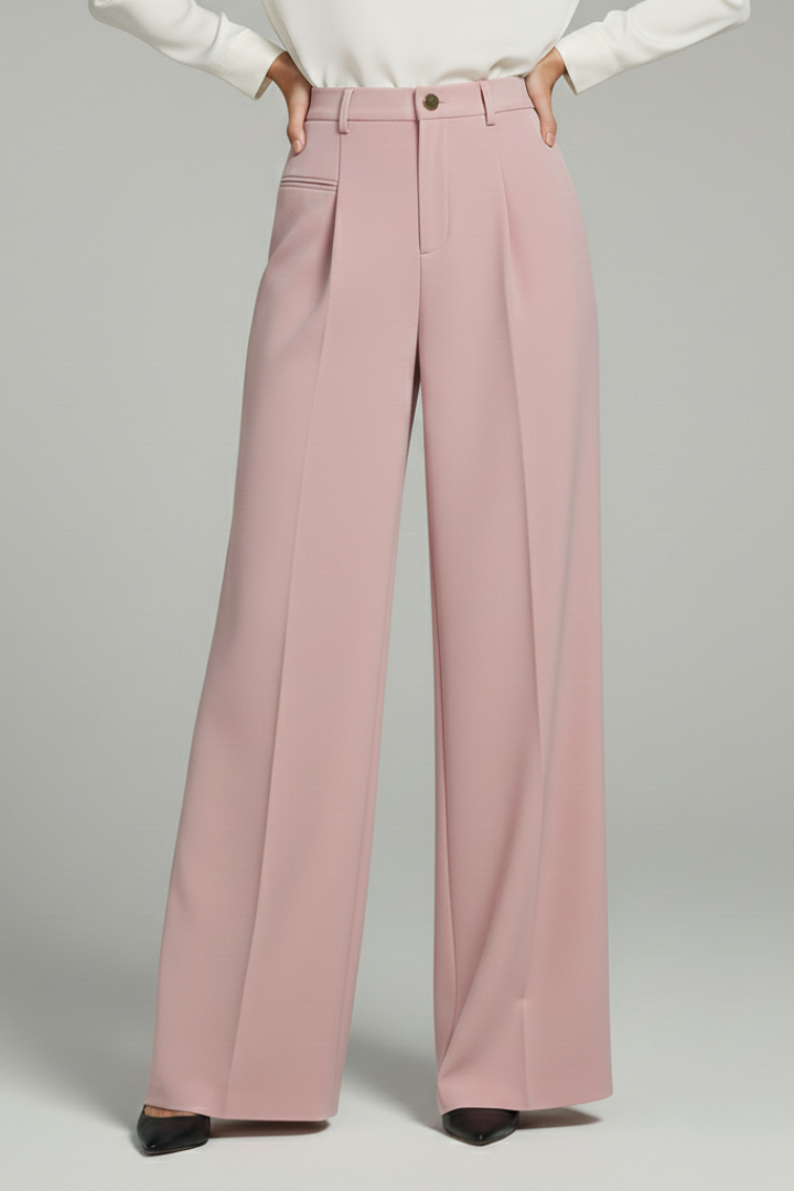 Mujer Palazzo Pantalón con Front Pleats y Back bolsillos