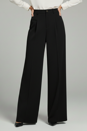 Mujer Palazzo Pantalón con Front Pleats y Back bolsillos