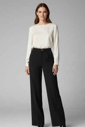 Mujer Palazzo Pantalón con Talle Alto y Pierna Anchas