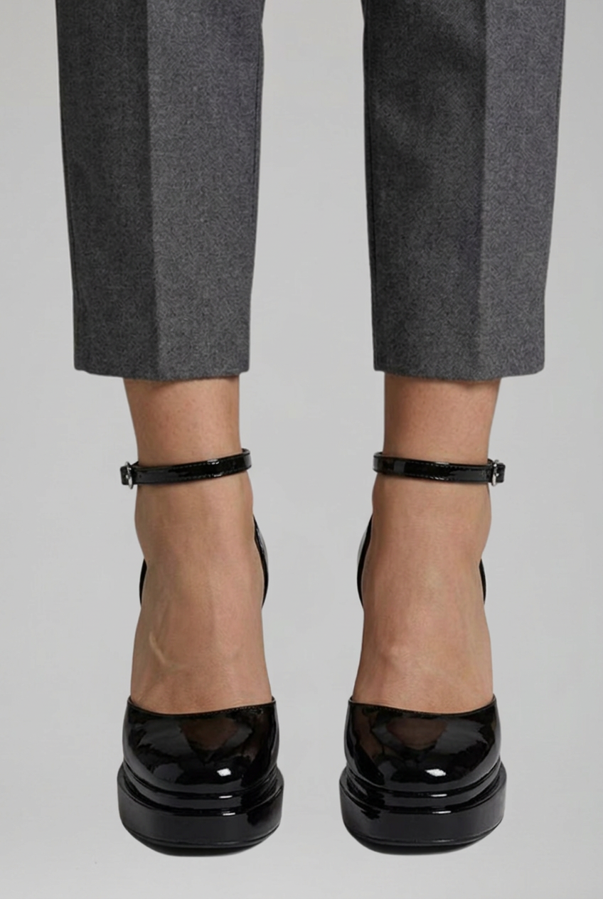 Mujer Patent Platform High Heel Pumps con Ankle Strap y Buckle cierre