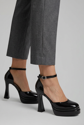 Mujer Patent Platform High Heel Pumps con Ankle Strap y Buckle cierre