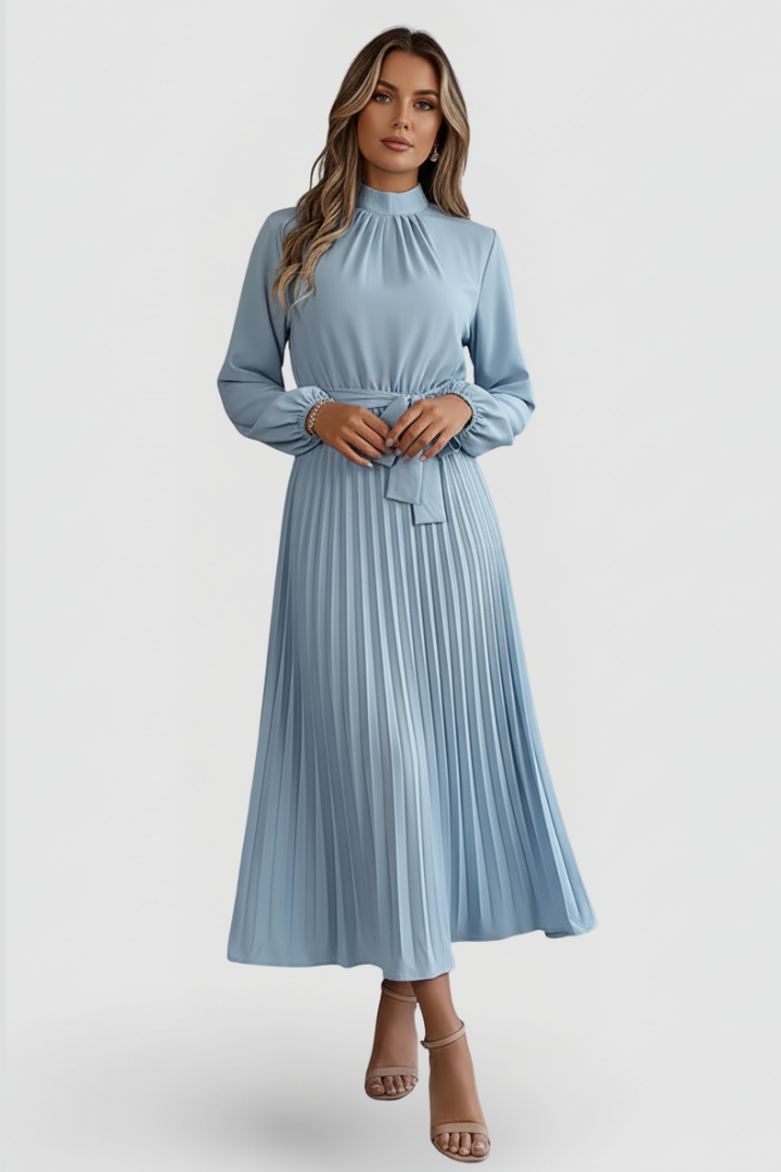 Mujer Plisado Vestido de Manga Larga y cintura Tie