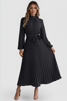Mujer Plisado Vestido de Manga Larga y cintura Tie