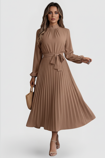 Mujer Plisado Vestido de Manga Larga y cintura Tie