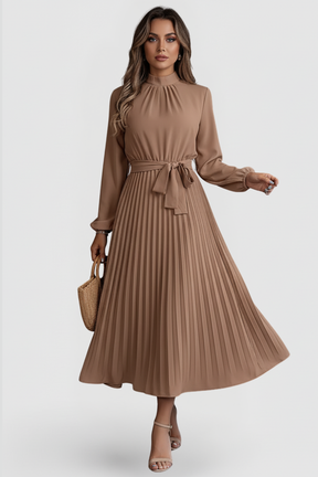 Mujer Plisado Vestido de Manga Larga y cintura Tie