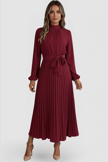Mujer Plisado Vestido de Manga Larga y cintura Tie