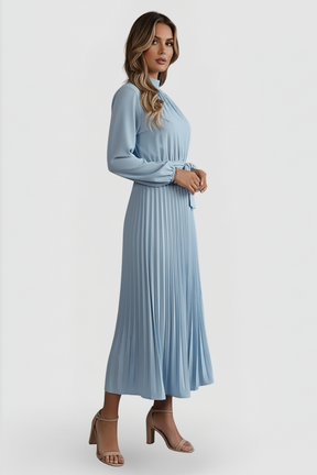 Mujer Plisado Vestido de Manga Larga y cintura Tie