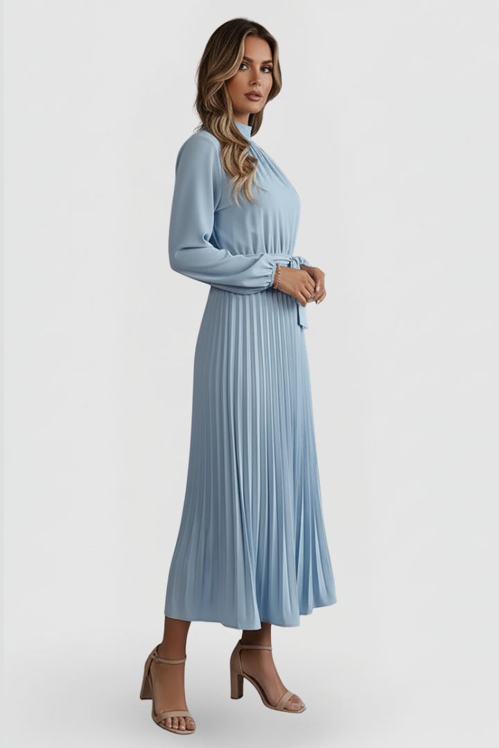 Mujer Plisado Vestido de Manga Larga y cintura Tie