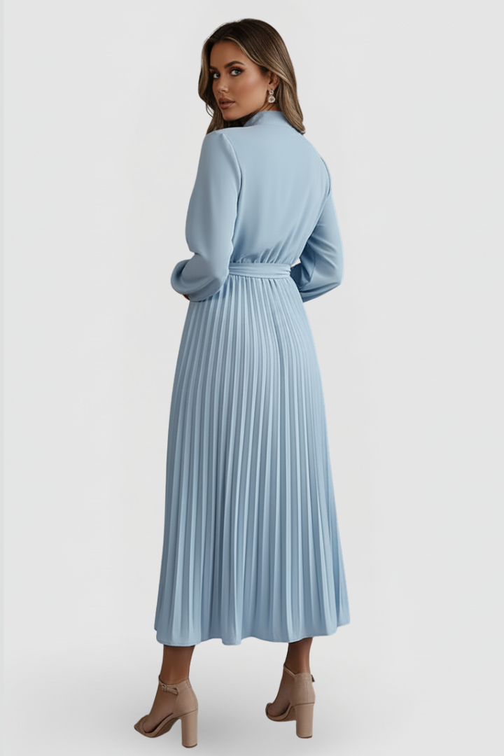 Mujer Plisado Vestido de Manga Larga y cintura Tie