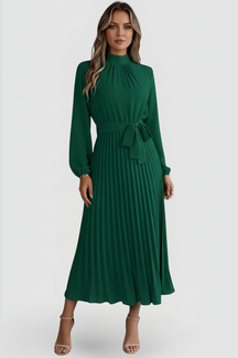 Mujer Plisado Vestido de Manga Larga y cintura Tie