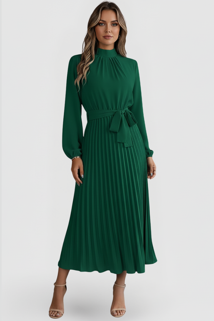 Mujer Plisado Vestido de Manga Larga y cintura Tie