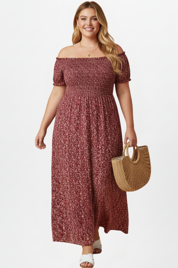 Mujer Plus Size Vestido Largo con Off-hombro Neckline y Side Slits