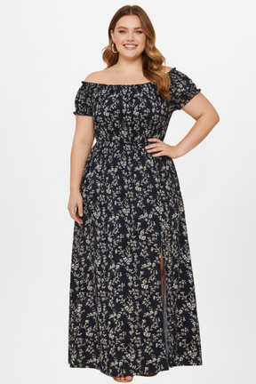 Mujer Plus Size Vestido Largo con Off-hombro Neckline y Side Slits