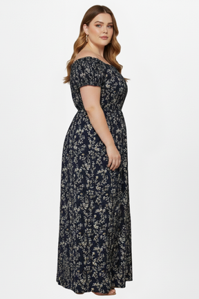 Mujer Plus Size Vestido Largo con Off-hombro Neckline y Side Slits