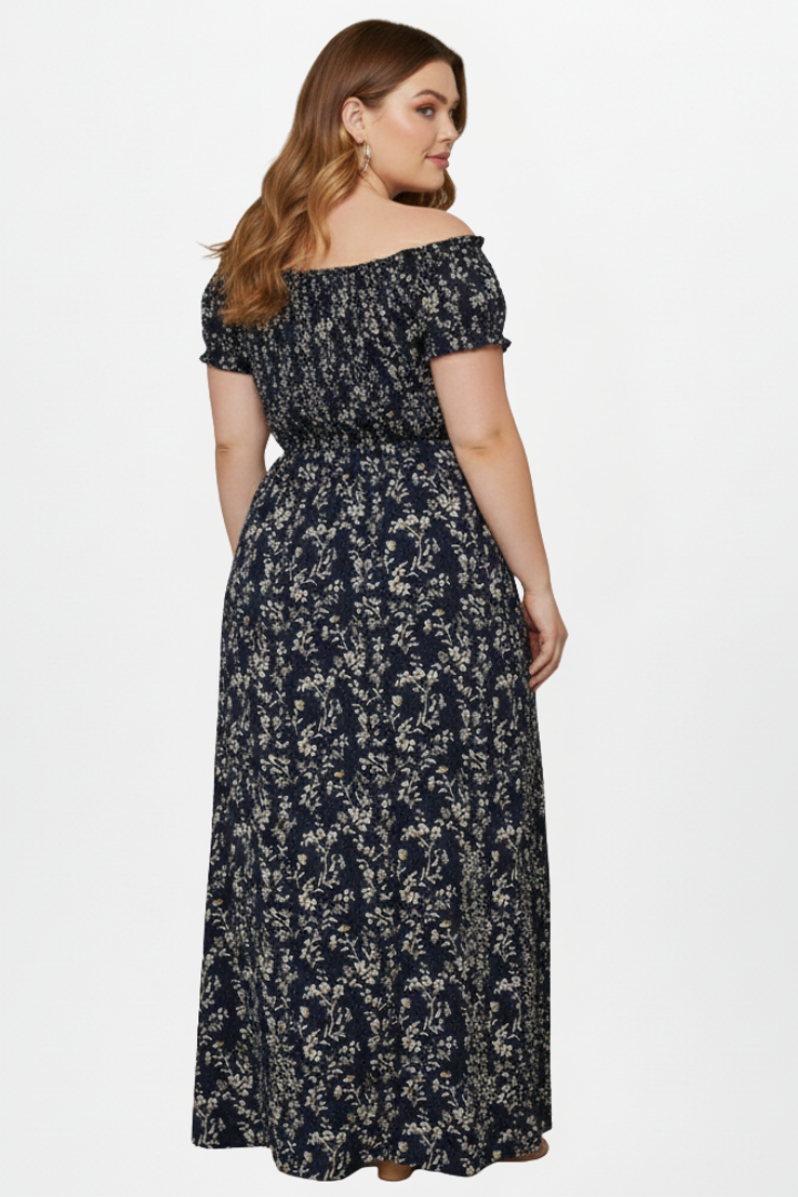 Mujer Plus Size Vestido Largo con Off-hombro Neckline y Side Slits