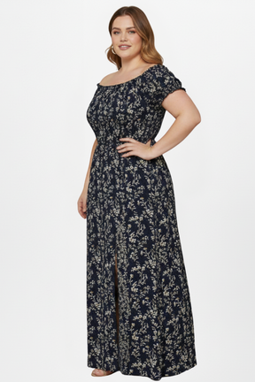 Mujer Plus Size Vestido Largo con Off-hombro Neckline y Side Slits
