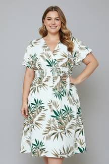 Mujer Plus Size Vestido Cruzado con de Cuello en Vline y Manga Cortas