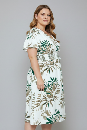 Mujer Plus Size Vestido Cruzado con de Cuello en Vline y Manga Cortas