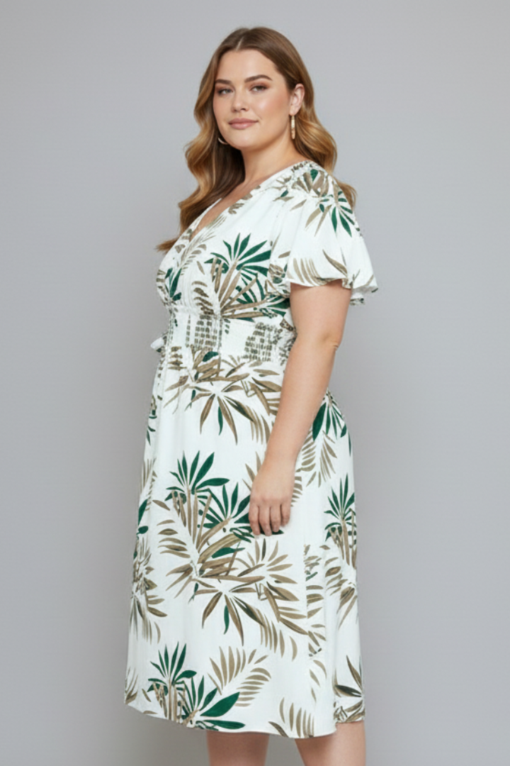 Mujer Plus Size Vestido Cruzado con de Cuello en Vline y Manga Cortas