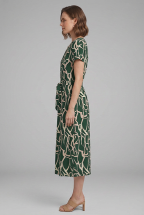 Mujer Printed Vestido con Keyhole Neckline y cintura Tie