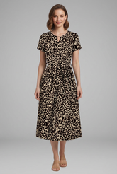 Mujer Printed Vestido con Keyhole Neckline y cintura Tie