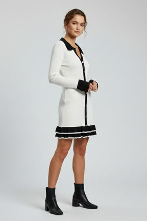 Mujer de Canalé botón Down Vestido con Structured cuello