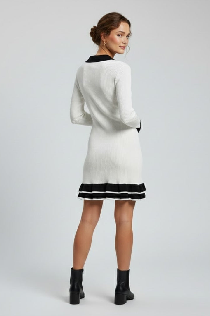 Mujer de Canalé botón Down Vestido con Structured cuello