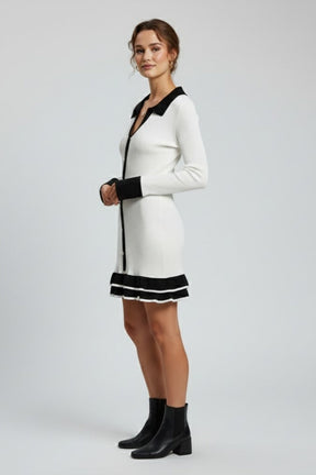 Mujer de Canalé botón Down Vestido con Structured cuello