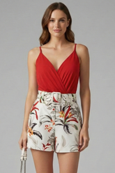 Mujer Romper Vestido con de Cuello en V y Floral Print