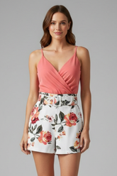 Mujer Romper Vestido con de Cuello en V y Floral Print