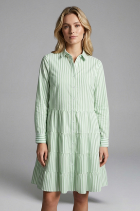 Mujer Vestido Camisero con cierre de botones y Tiered Falda