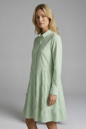 Mujer Vestido Camisero con cierre de botones y Tiered Falda