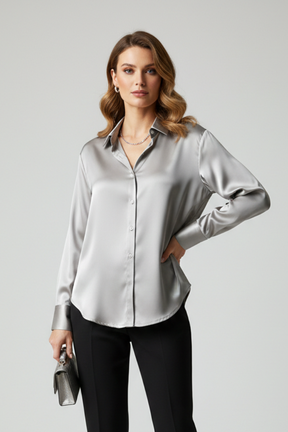Mujer Camisa con cierre de botones y Collared Neck