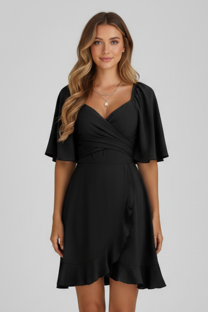Mujer Short Vestido con de Cuello en V y Ruffle Hem