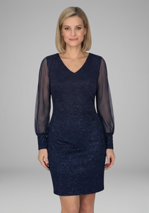 Mujer Short Vestido con escote en V y Manga Largas