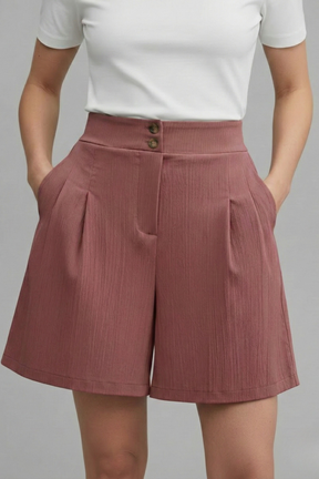 Mujer Shorts con botón cintura y Plisado Front