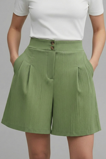 Mujer Shorts con botón cintura y Plisado Front