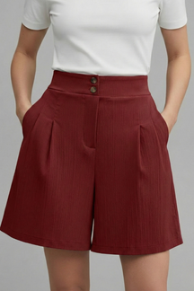 Mujer Shorts con botón cintura y Plisado Front