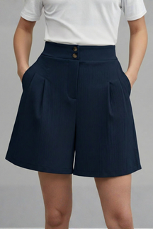Mujer Shorts con botón cintura y Plisado Front