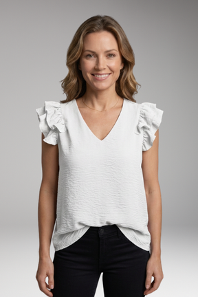Mujer Sin Mangas top con de Cuello en V y Ruffle Shoulders