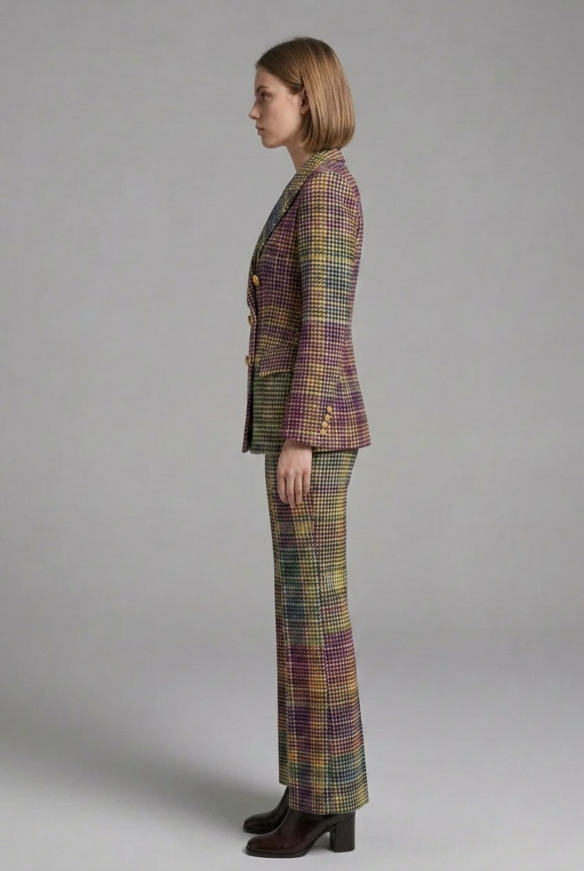 Mujer Suit conjunto con de Doble Botonadura blazer y Pierna Ancha Pantalón