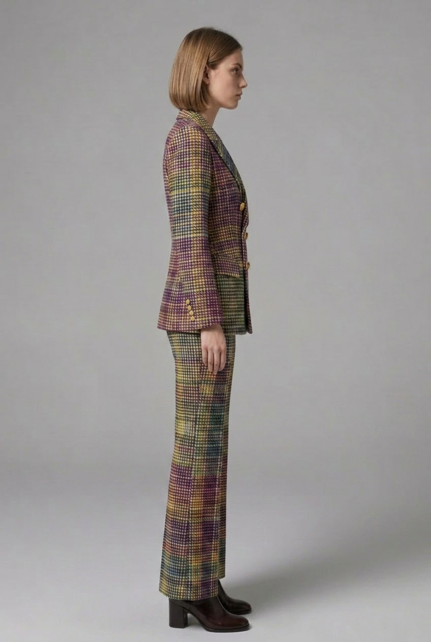 Mujer Suit conjunto con de Doble Botonadura blazer y Pierna Ancha Pantalón