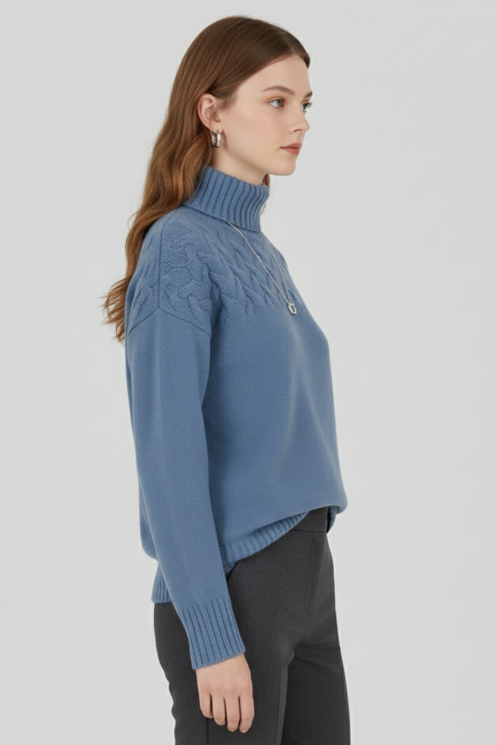 Mujer Jersey con de Cuello Alto y Texturizado Cable estampado
