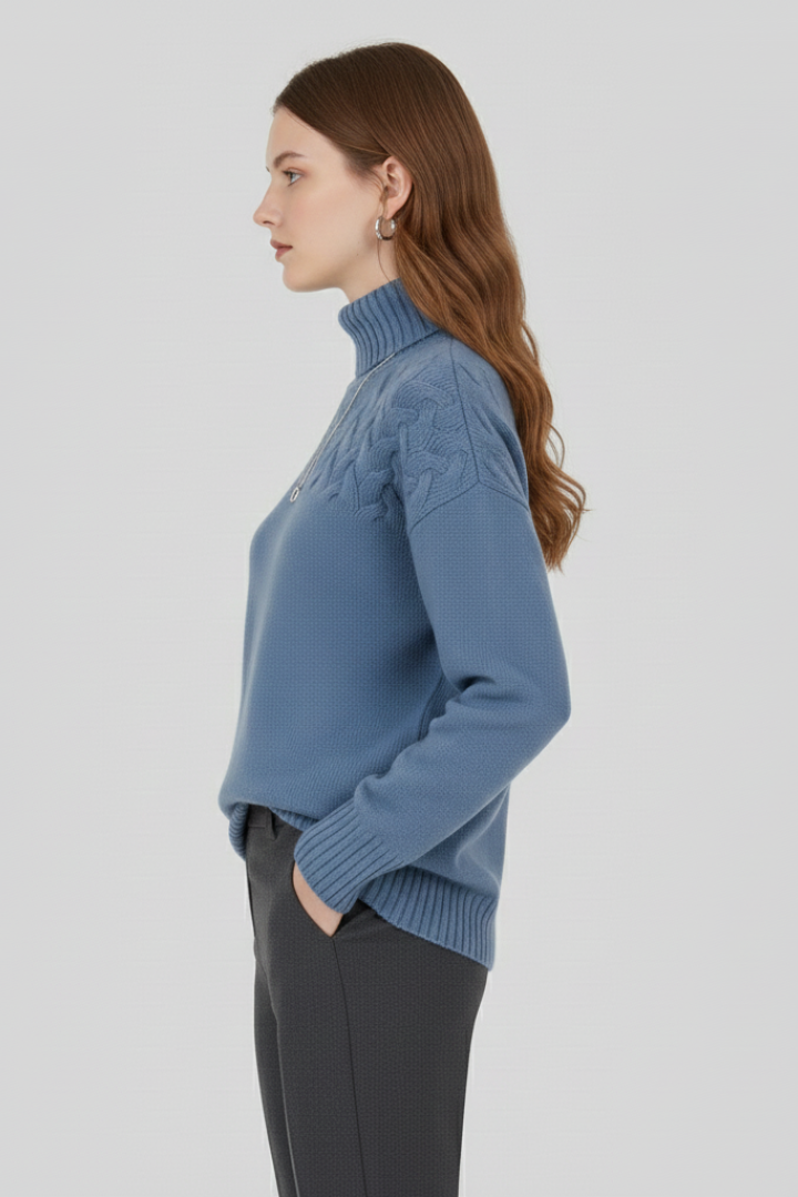 Mujer Jersey con de Cuello Alto y Texturizado Cable estampado