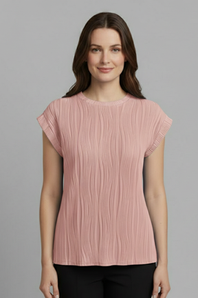 Mujer T-Camisa con High Neckline y Plisado Surface