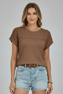 Mujer T-Camisa con de Cuello Redondoline y Openwork Surface