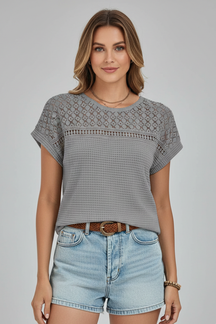 Mujer T-Camisa con de Cuello Redondoline y Openwork Surface