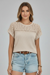 Mujer T-Camisa con de Cuello Redondoline y Openwork Surface