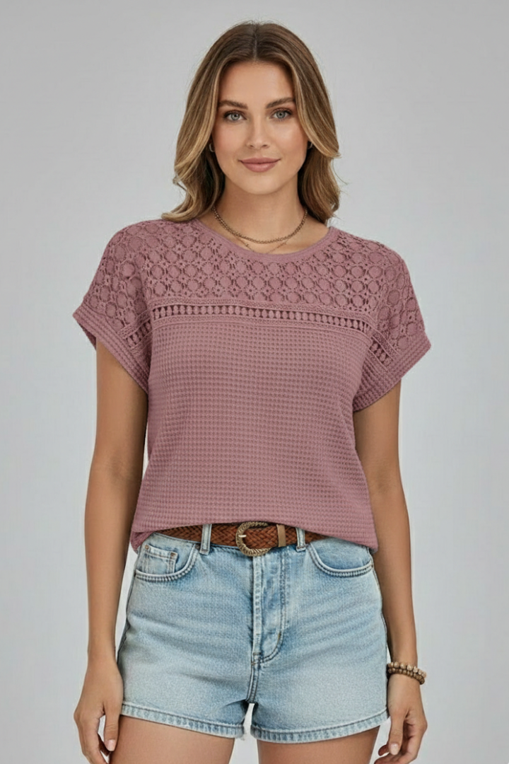 Mujer T-Camisa con de Cuello Redondoline y Openwork Surface