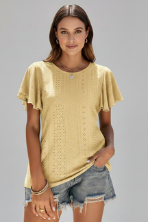 Mujer T-Camisa con de Cuello Redondoline y Ruffle mangas